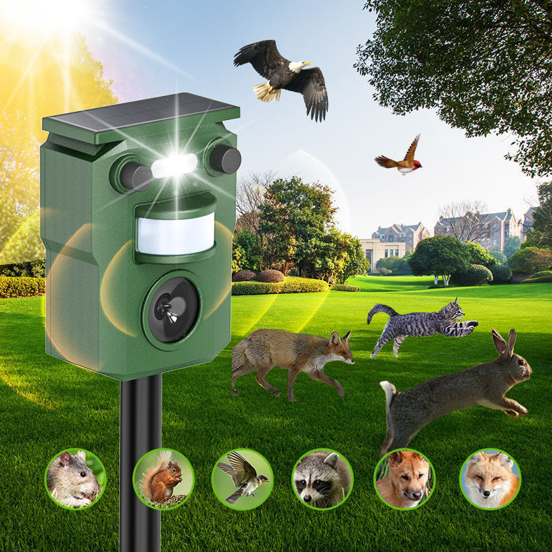 Animal Pest Control Usb Rechargeable Outdoor Solar Ultrasonic Repellent Rodent Bird Wild Boar Fox Raccoon Cat Dog