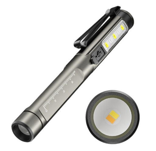 LED white + yellow pen light Compact and portable Built-in TYPE-C charging flashlight with pen clip