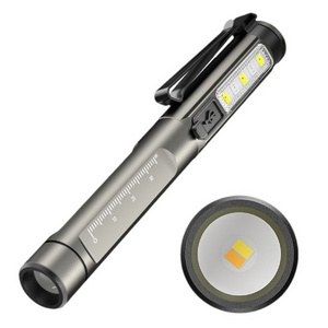 LED white + yellow pen light Compact and portable Built-in TYPE-C charging flashlight with pen clip