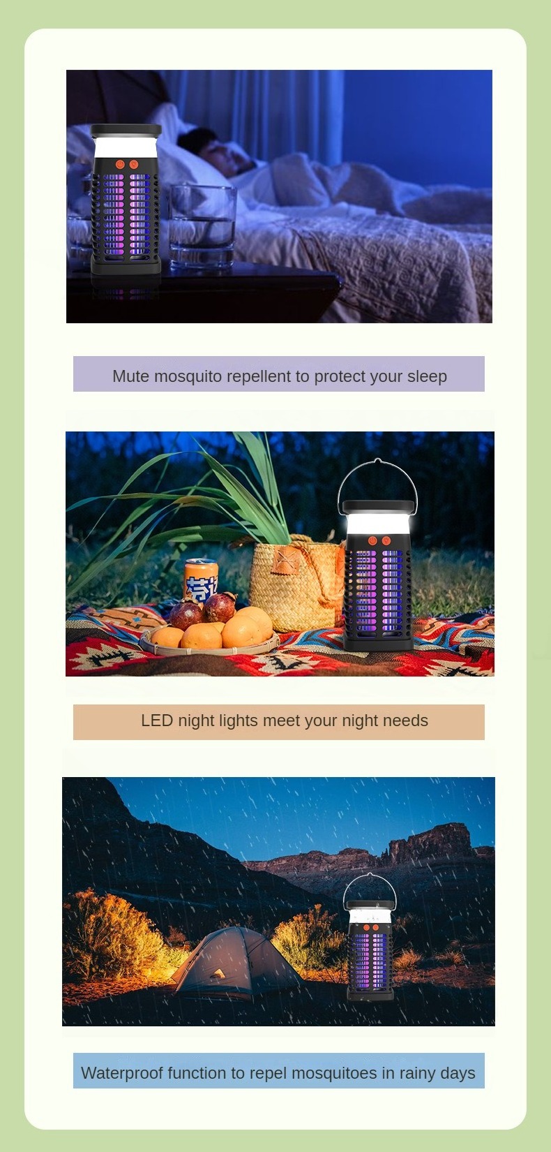 Multi Function Both Outdoor Indoor Insect Killer UV LED Electric Shock USB Charge Waterproof Camping lantern  Mosquito Light