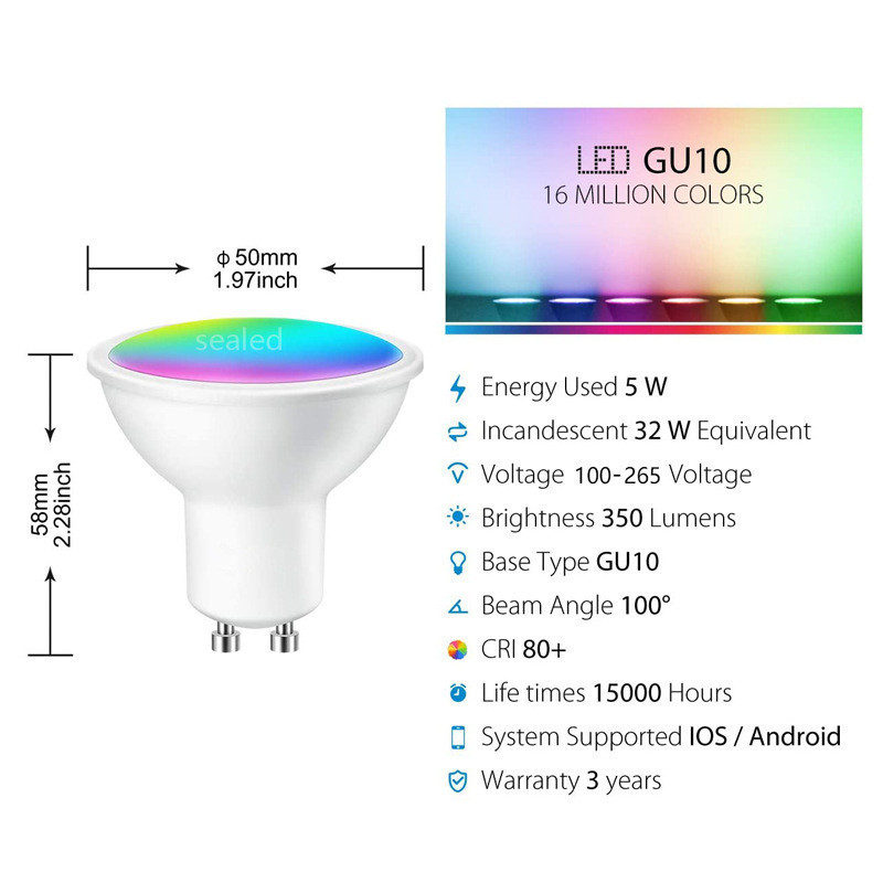 Homekit Smart LED Bulb GU10 Touch Dimmable WIFI LED Lamp Voice Remote Control GU10 MR16 Spotlight