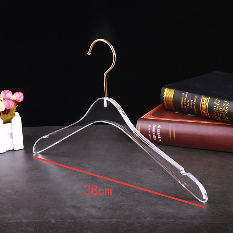 Clear Acrylic Hangers Coat Pants Shirts Clothes Acrylic Hanger With Golden Hook