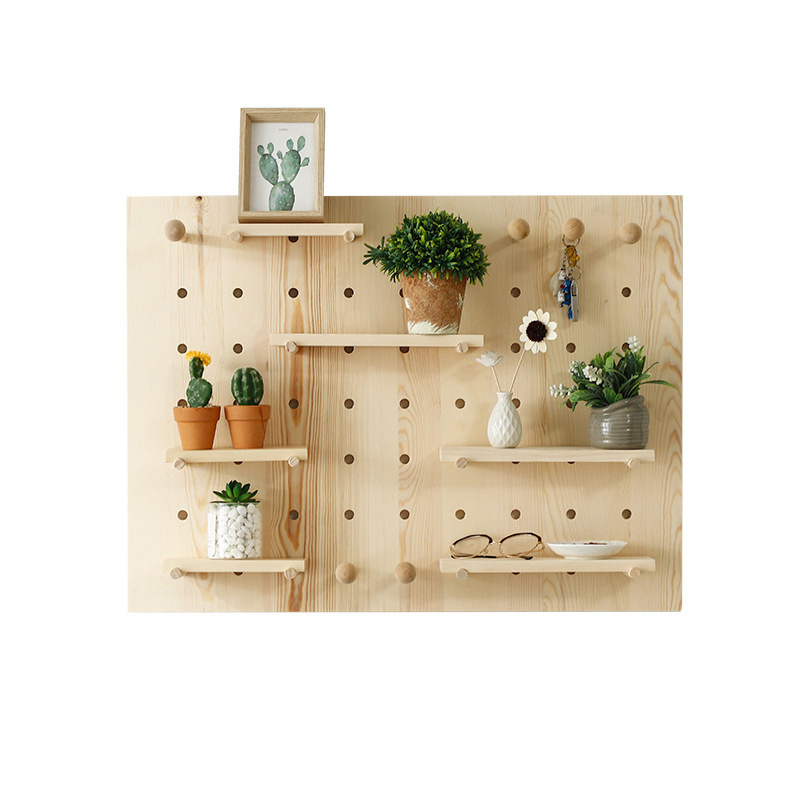 Solid Wood Pegs Shelf Pegboard Wall Mounted Display Rack Space Saving Shelves Decorative Hanging Wall Plates For Home