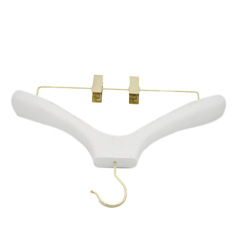 Golden Hook Anti Slip Clip Curved Hangers White Wooden Coat Hanger Thick Heavy Duty Wide Shoulder Wooden Hangers