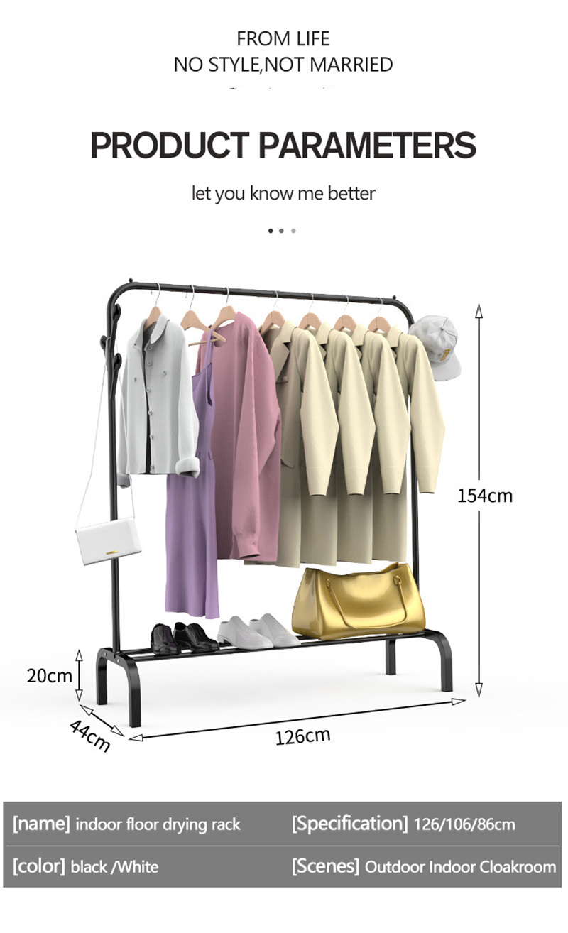 Multifunctional Floor Stand Style Indoor Clothes Storage Rack Simple Household Clothes Drying Rod Hanger Clothes Rack