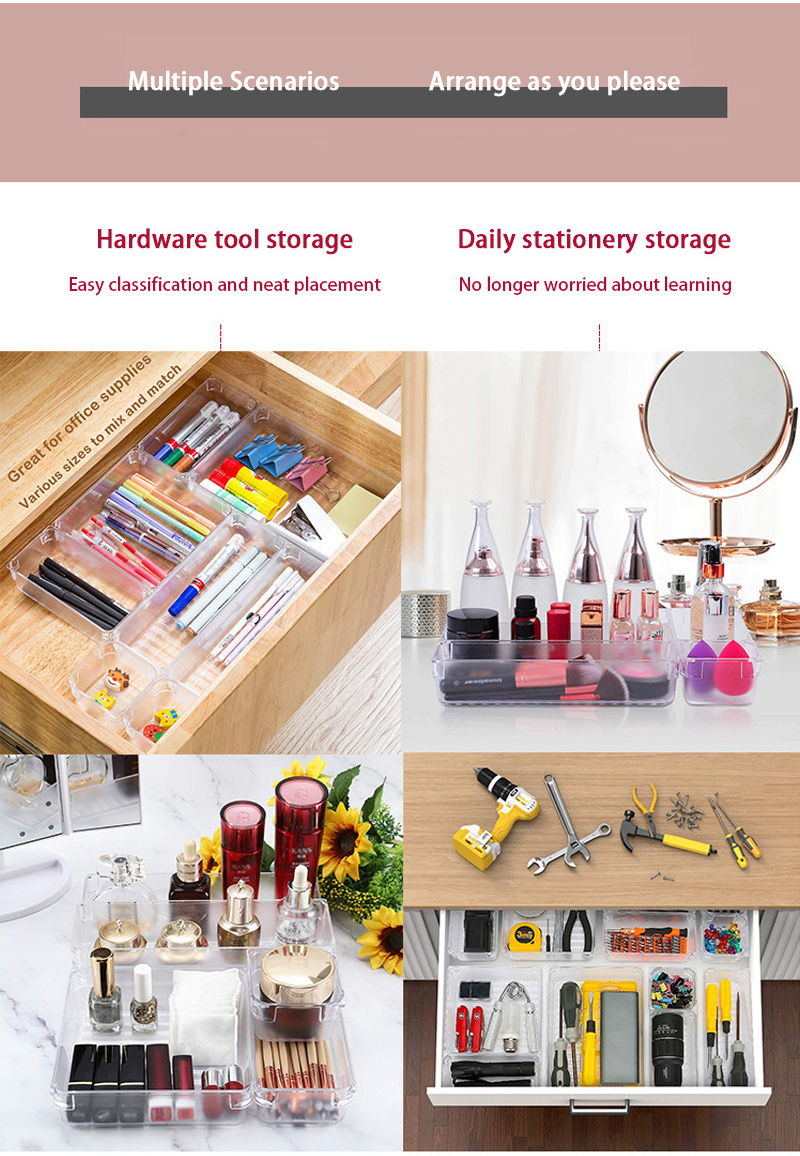 Desk Drawer Organizer Trays Bathroom Dividers Plastic Vanity Storage Bins for Makeup Dresser Kitchen Office