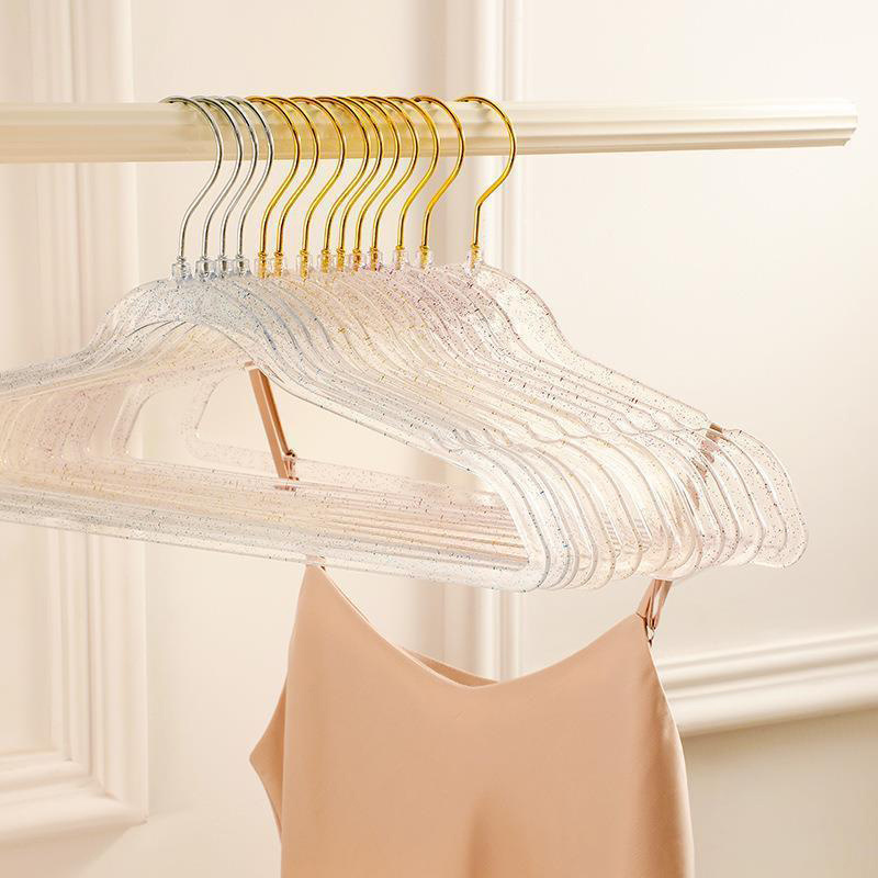 Glitter Coat Hangers Imitation Acrylic Transparent Plastic Non-slip Hangers Clothing Support Plastic Hangers For Clothes