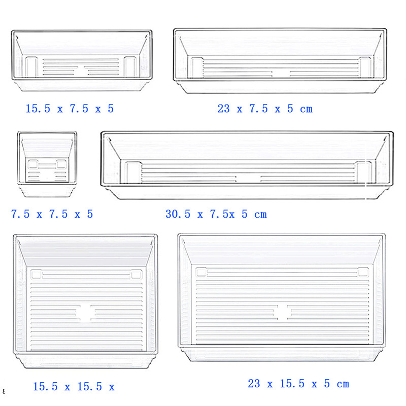 Desk Drawer Organizer Trays Bathroom Dividers Plastic Vanity Storage Bins for Makeup Dresser Kitchen Office