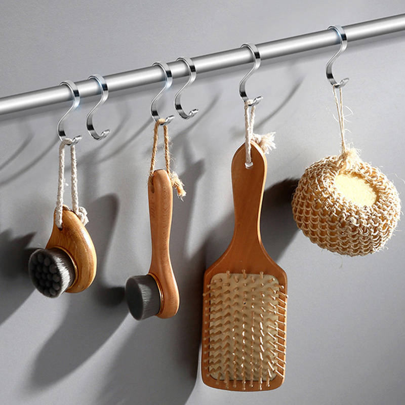 Customizable Stainless Steel S Hook Thickened Flat Bar S-Shaped Hook  Kitchen Hanging Dried Fish Cured-Meat Drying S Hook