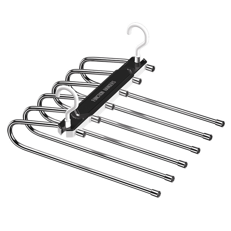 Magic Multifunction  6 in 1 Pants Hanger Wardrobe Plastic Trousers Rack Retractable Stainless Steel Foldable Metal Hanger