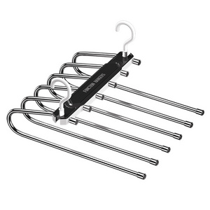 Magic Multifunction  6 in 1 Pants Hanger Wardrobe Plastic Trousers Rack Retractable Stainless Steel Foldable Metal Hanger