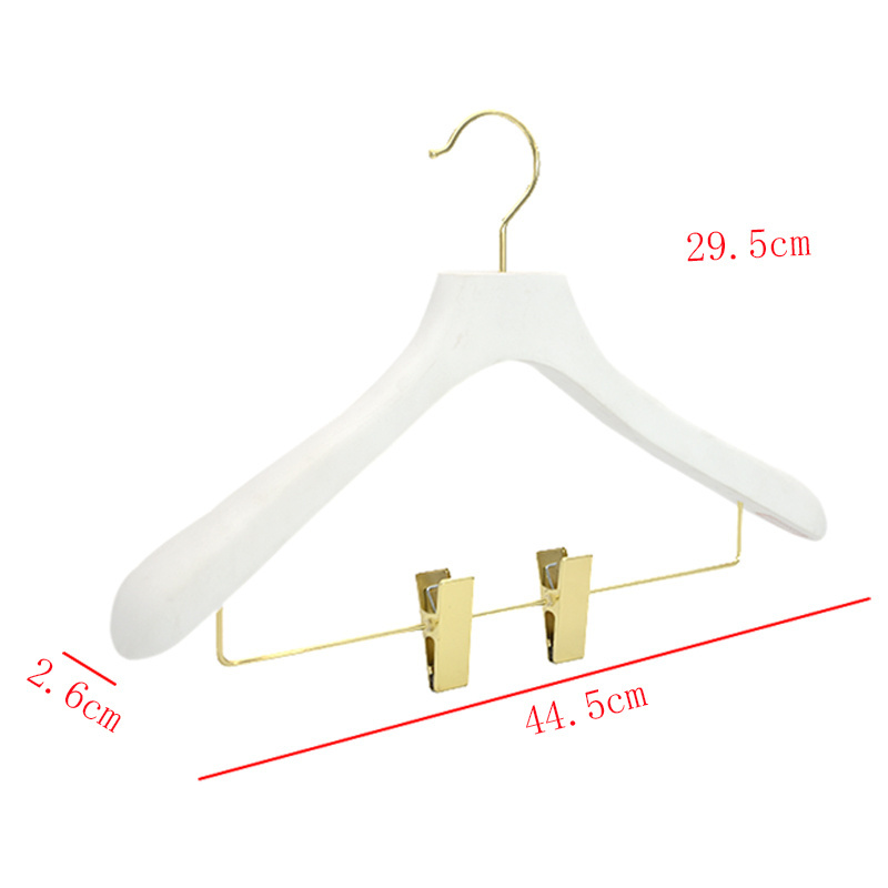 Golden Hook Anti Slip Clip Curved Hangers White Wooden Coat Hanger Thick Heavy Duty Wide Shoulder Wooden Hangers