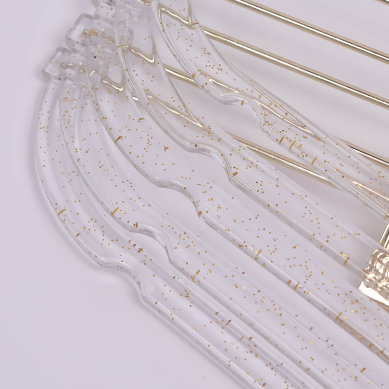 Custom Solid Chrome Gold Coat Crystal Plastic Hanger Wholesale Clear Transparent Gold Powder Pant Hanger Clothes Acrylic Hangers