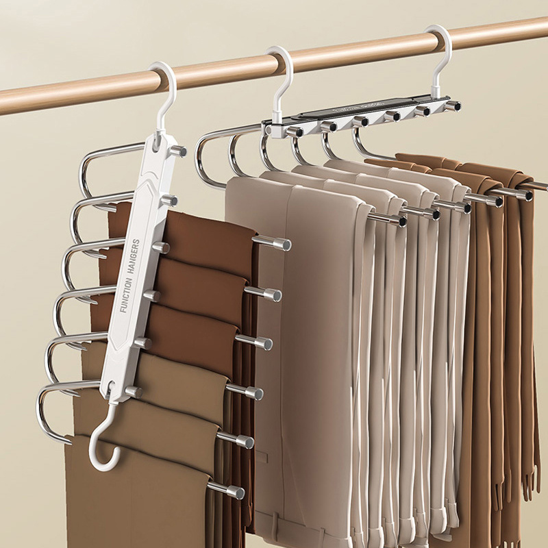 6 In 1 Portable Anti Slip Clothes Hanger Multi Layer Trousers Hanger Metal Pants Hanger