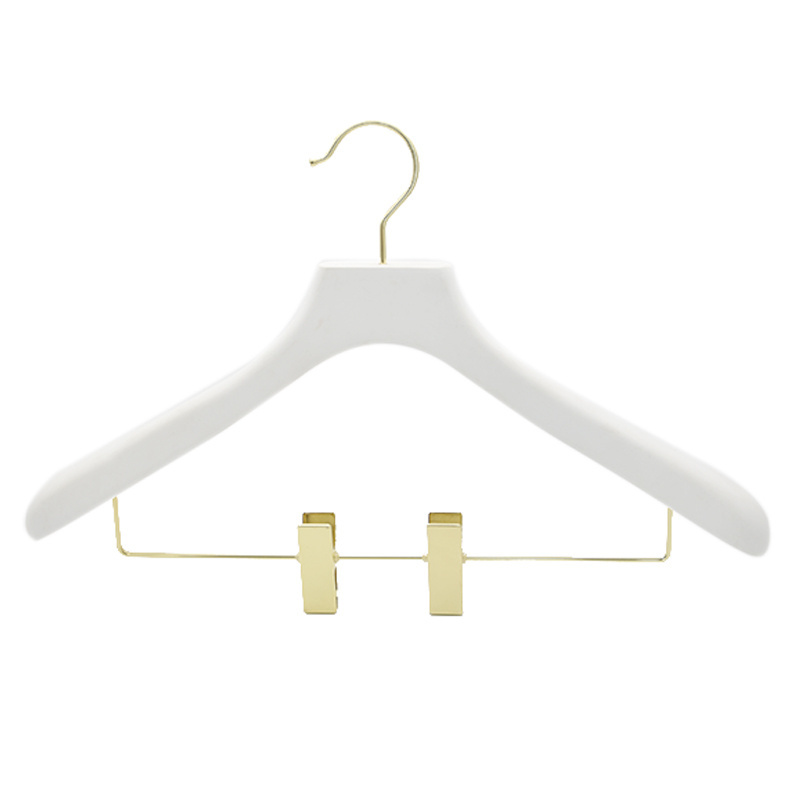 Golden Hook Anti Slip Clip Curved Hangers White Wooden Coat Hanger Thick Heavy Duty Wide Shoulder Wooden Hangers