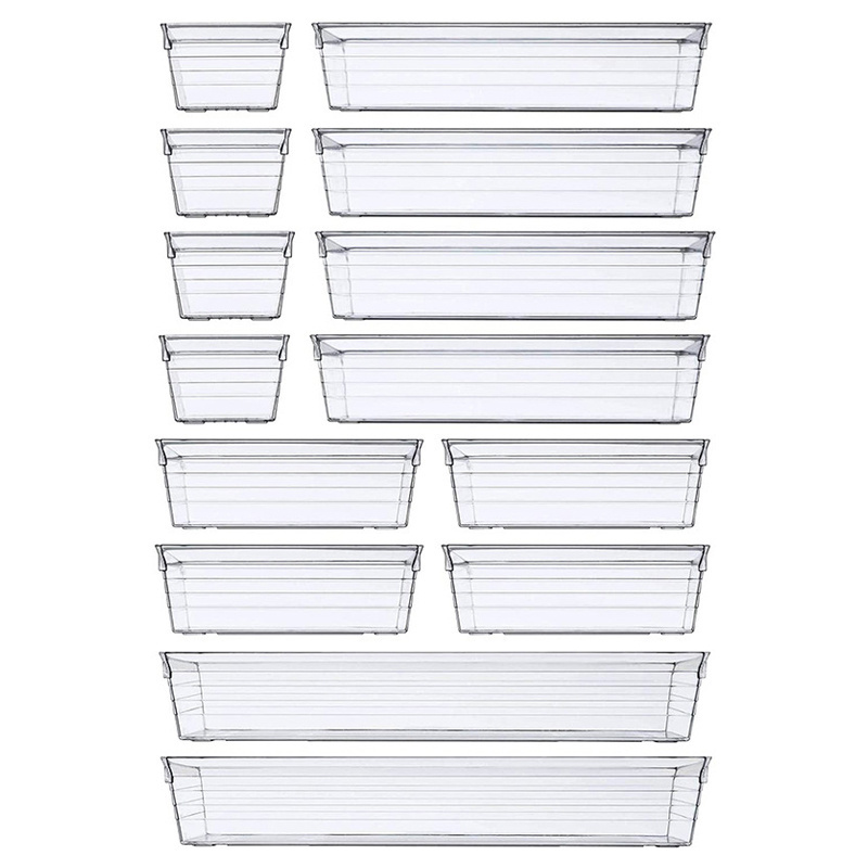 Desk Drawer Organizer Trays Bathroom Dividers Plastic Vanity Storage Bins for Makeup Dresser Kitchen Office