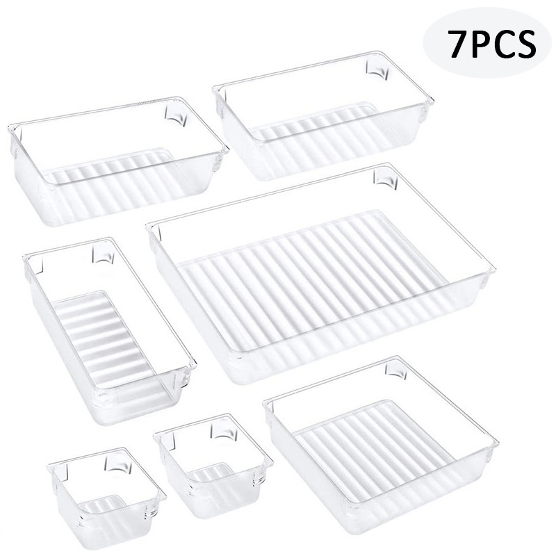 Desk Drawer Organizer Trays Bathroom Dividers Plastic Vanity Storage Bins for Makeup Dresser Kitchen Office