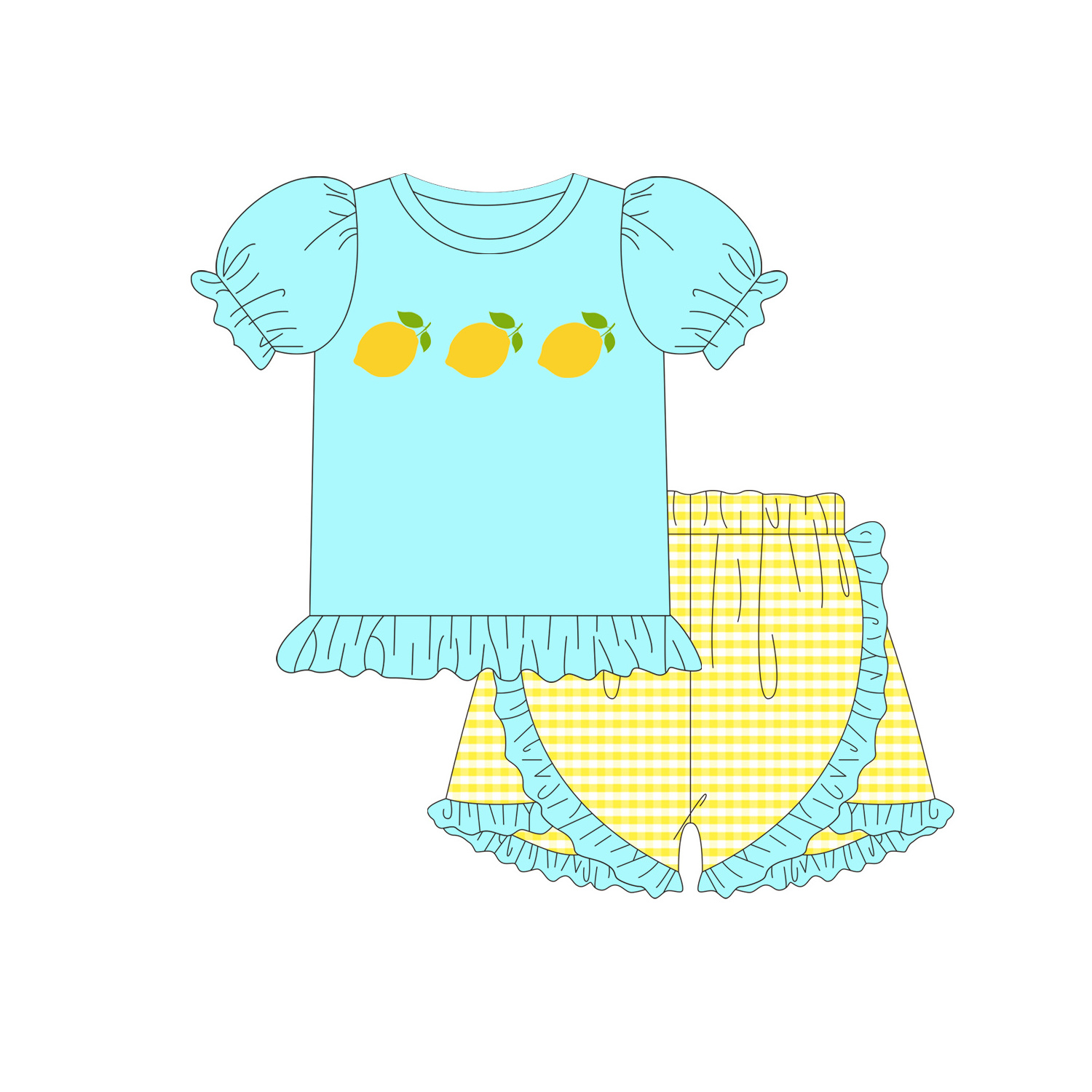 wholesale Smocked boy set  lemon Embroidered baby boys' clothing sets customized