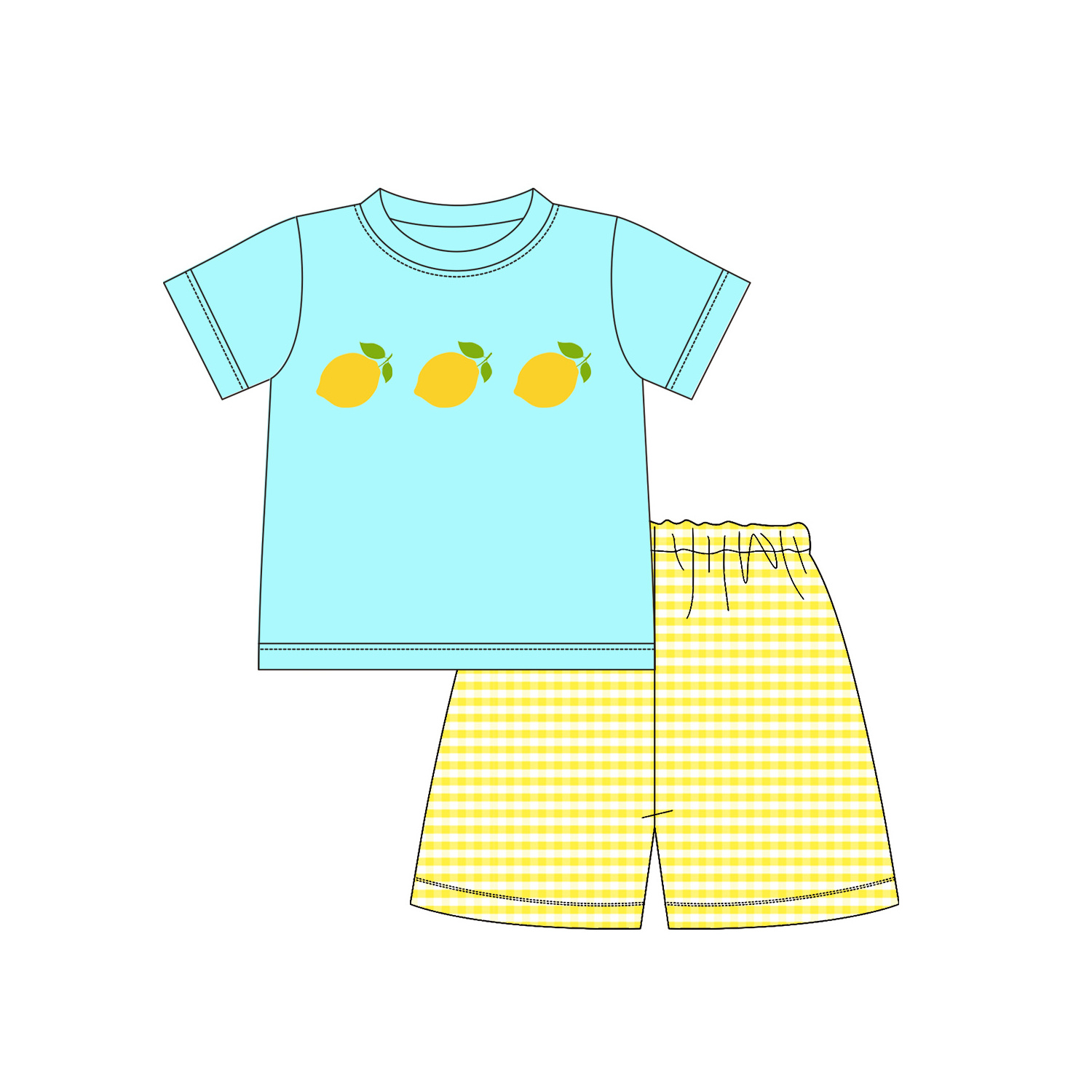 wholesale Smocked boy set  lemon Embroidered baby boys' clothing sets customized