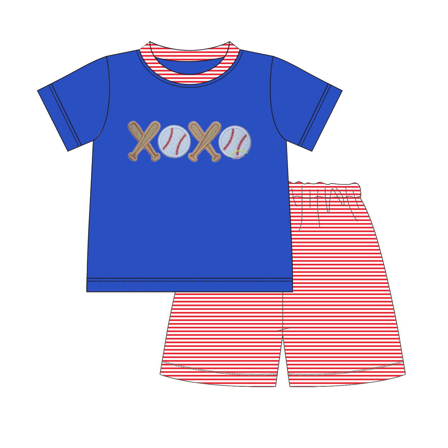 Boyis custom kids boutique clothing knitted cotton girl's baseball applique clothing set