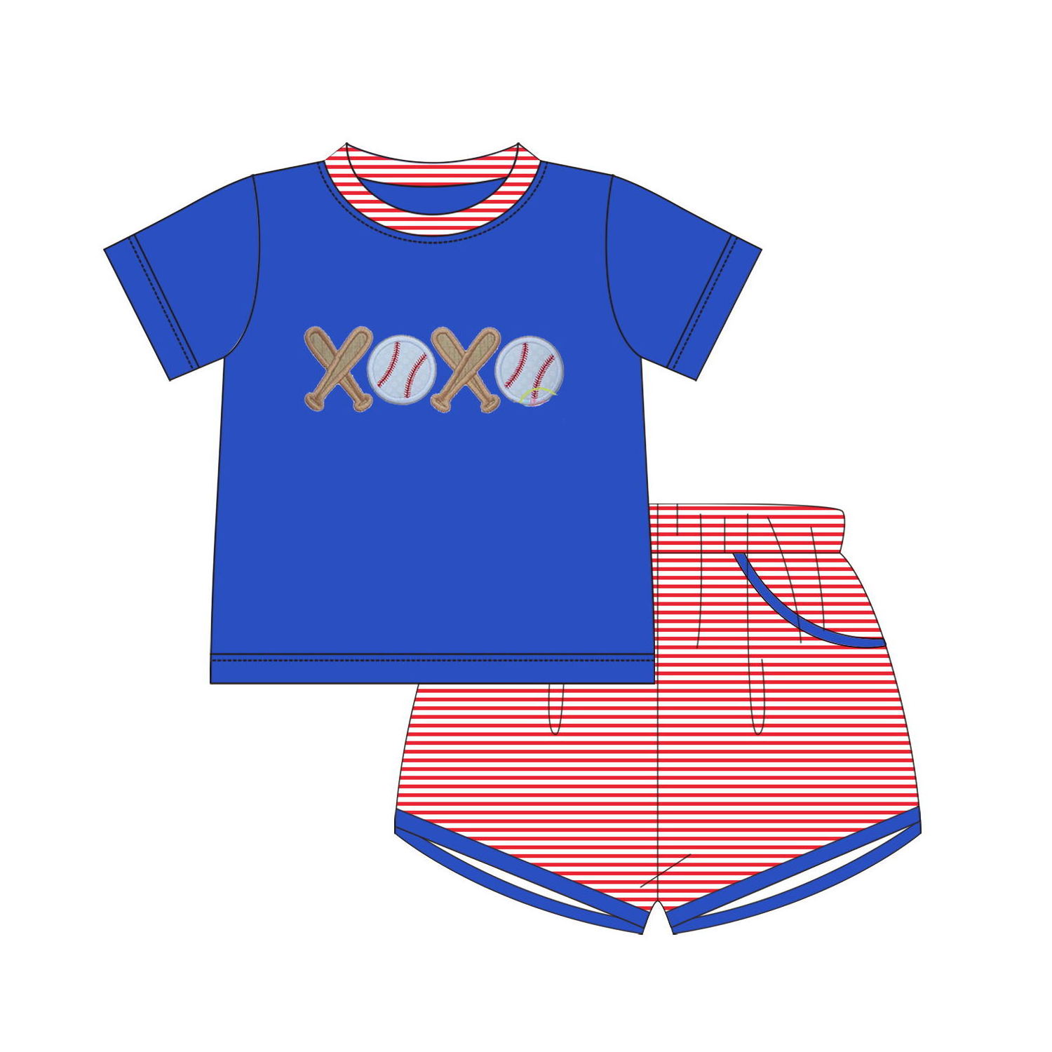 Boyis custom kids boutique clothing knitted cotton girl's baseball applique clothing set