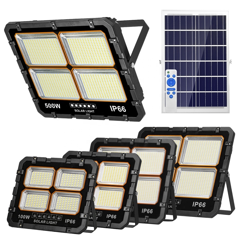 Energy saving rechargeable ip66 flood light outdoor solar lighting with solar panel lamp