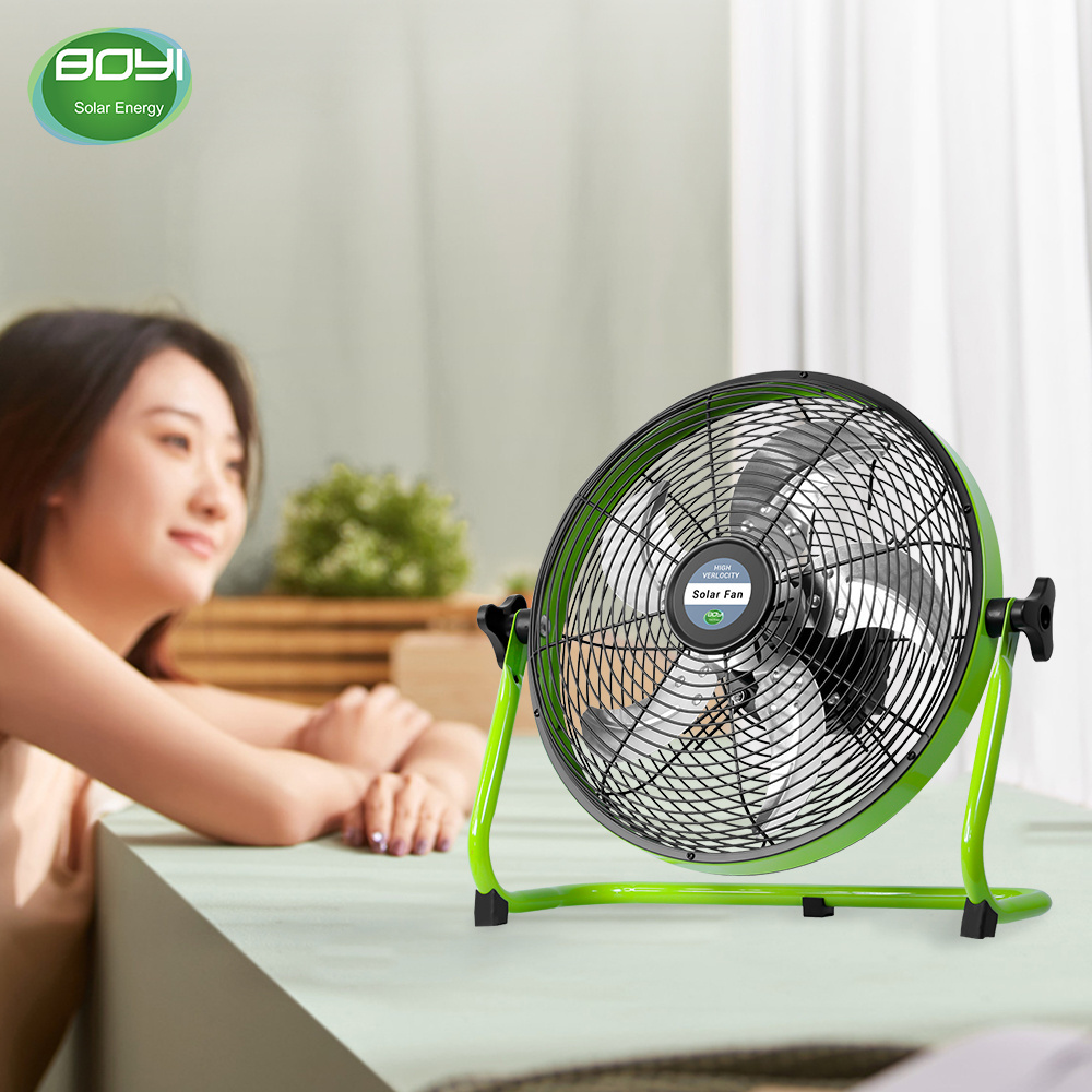 BOYI 12v 12 inch usb emergency charging solar electric powered portable fan