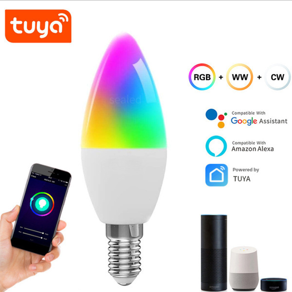 Fireproofing PC housing Smart assistant tuya wifi c37 E14 E27 5w led candle bulb