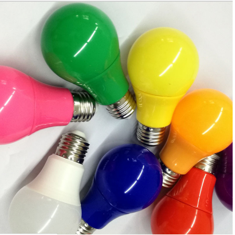 Red blue yellow green pink purple colour clear cover A60 E27 5W holiday christmas decorative bulb