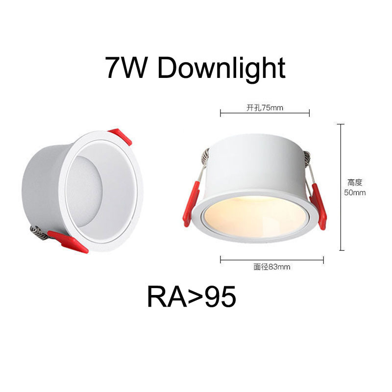 Full Spectrum LED Recessed Downlight 10W 12W 15W White Aluminum Embedded Ceiling Light Ra95 LED Bulb