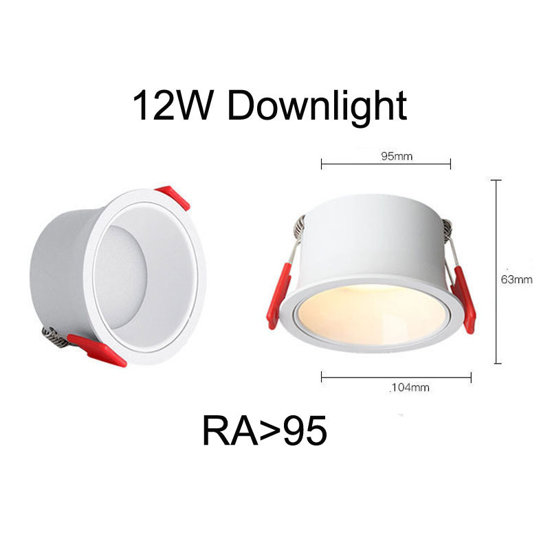 Full Spectrum LED Recessed Downlight 10W 12W 15W White Aluminum Embedded Ceiling Light Ra95 LED Bulb