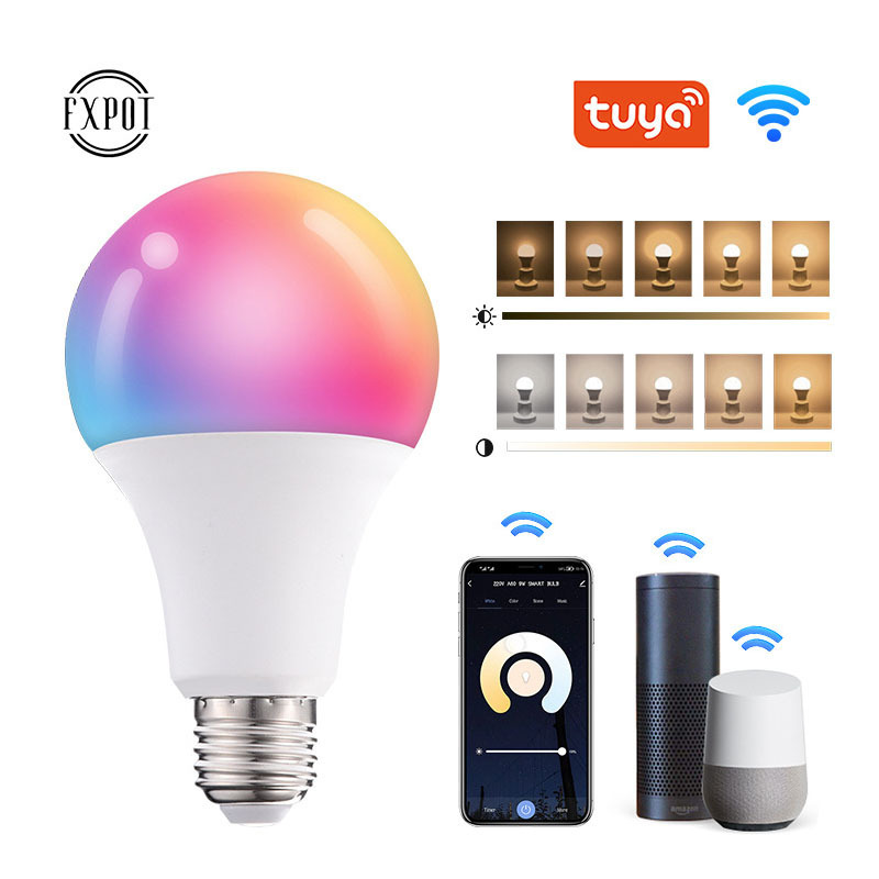 WIFI Smart Tuya Voince Control RGBCW Dimmable LED Bulb Light 9W 15W Smart Lamp