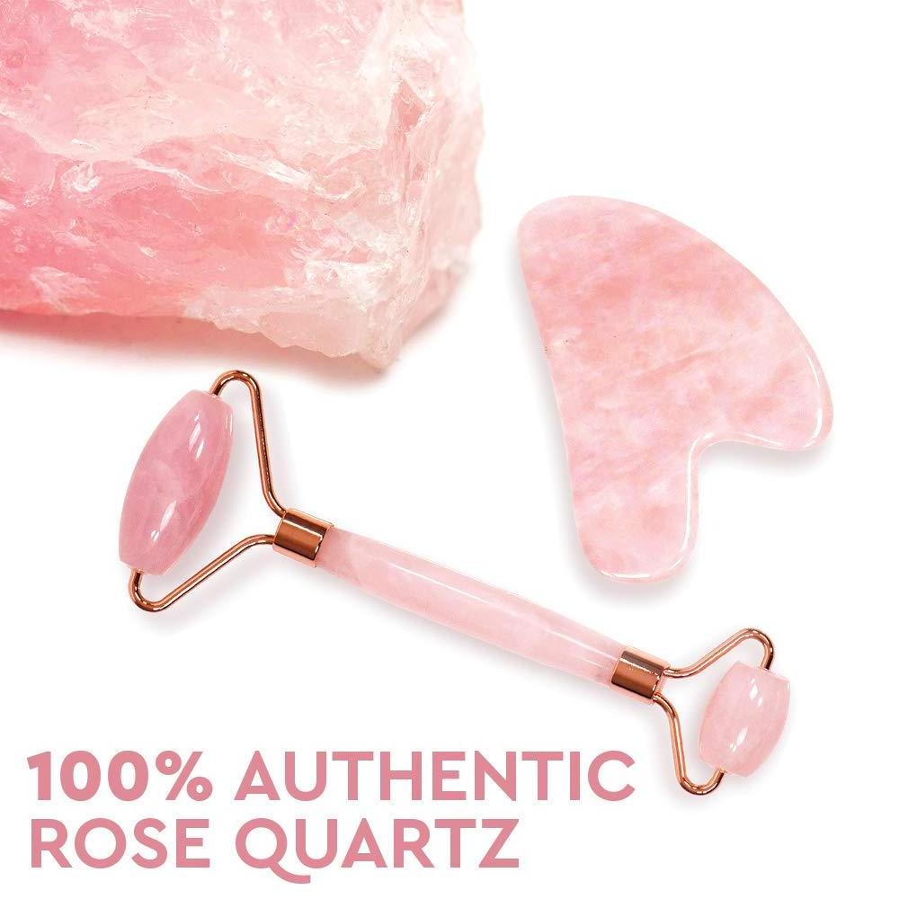 Best High Quality Anti Aging Face Lifting Gua Sha and Facial Roller ,Rose Pink Jade Face Roller for Gift Set