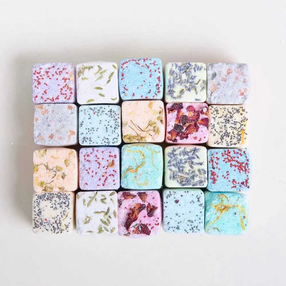 Custom Private Label Eucalyptus Aromatherapy Fizzy Essential Oils Natural Square Cube Shower Steamers With Dried And Bath Salt