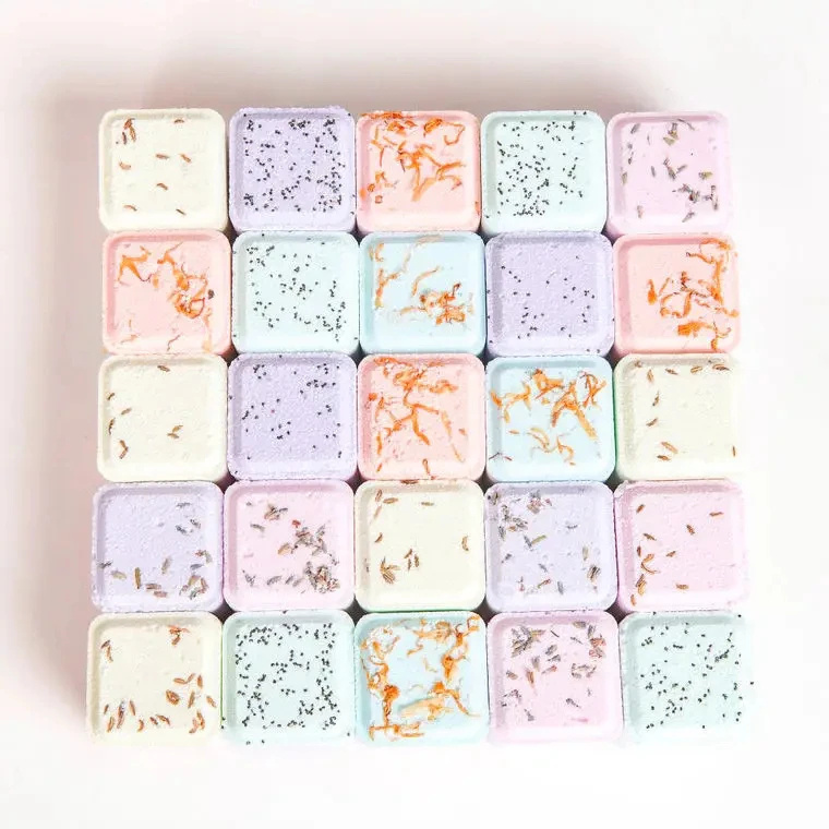 Custom Private Label Eucalyptus Aromatherapy Fizzy Essential Oils Natural Square Cube Shower Steamers With Dried And Bath Salt