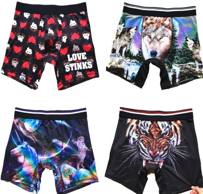 Custom printed boxer briefs under wear men long leg shorts sporty panties light weight fabric soft mens cycling underwear