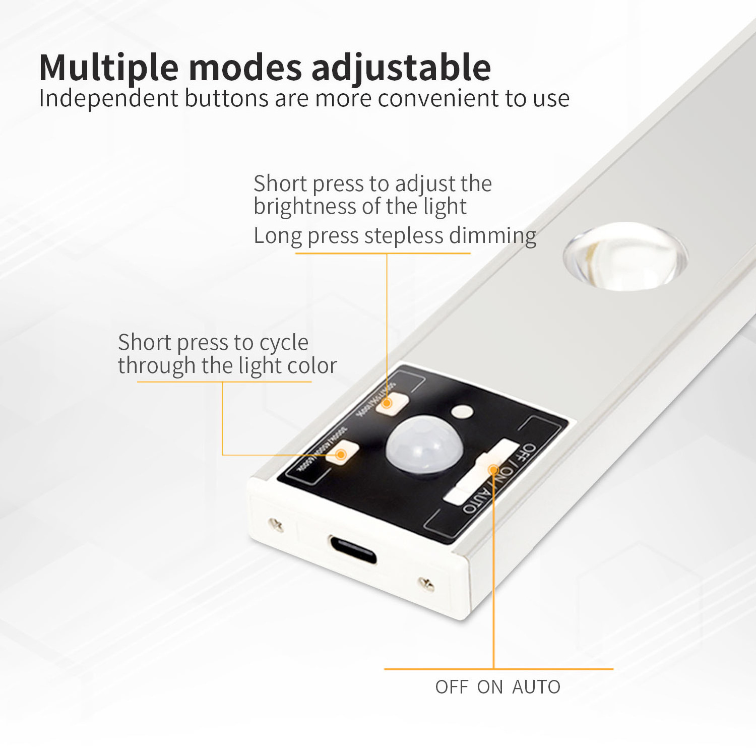 USB Rechargeable Battery Aluminium LED Closet Lighting Wireless Magnet PIR Motion Sensor Under Cabinet Light For Kitchen