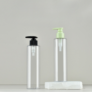 OEM300ml transparent round bottle PET plastic shampoo shower gel wash bottle cosmetic pump bottle packing