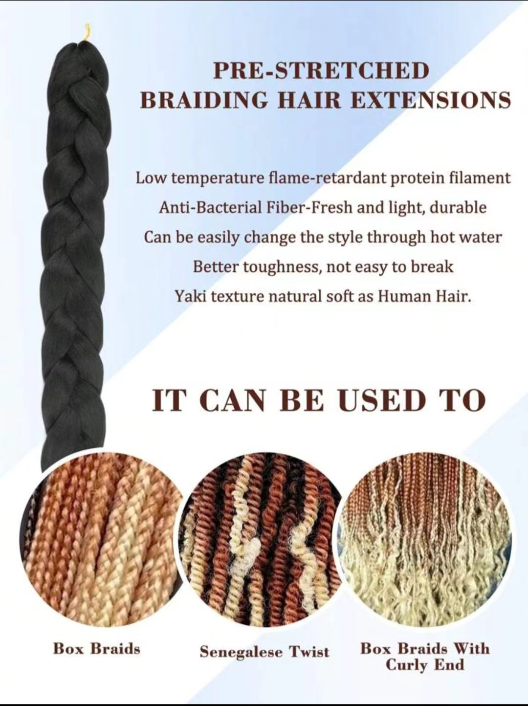 Factory straight braid Hair extensions 82 inches 165 grams giant braid hair extensions kanekalons fiber braid hair