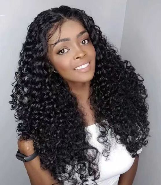 Wholesale high quality high temperature fibers unlike plastic deep wave curly lace lace wigs  Black wig  Worn by European women