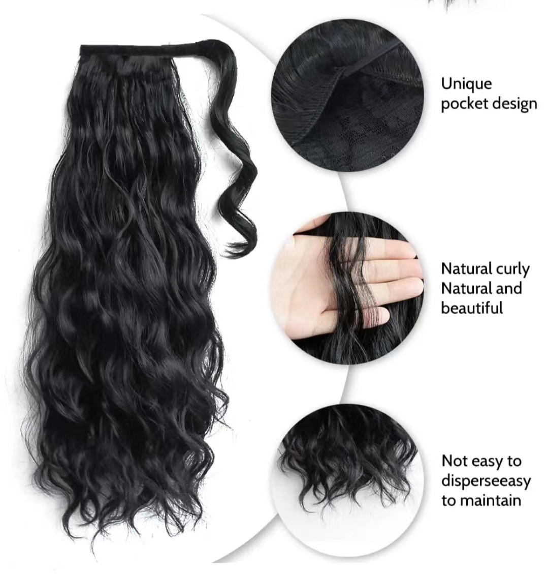 wholesale  Long Straight Cheap Instant Clip In Wrap Around Ponytail Extension Hair Pieces Synthetic Hair Ponytails