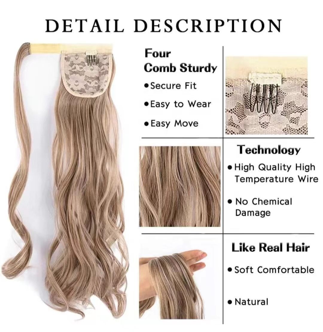 wholesale  Long Straight Cheap Instant Clip In Wrap Around Ponytail Extension Hair Pieces Synthetic Hair Ponytails