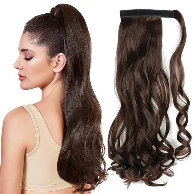 wholesale  Long Straight Cheap Instant Clip In Wrap Around Ponytail Extension Hair Pieces Synthetic Hair Ponytails