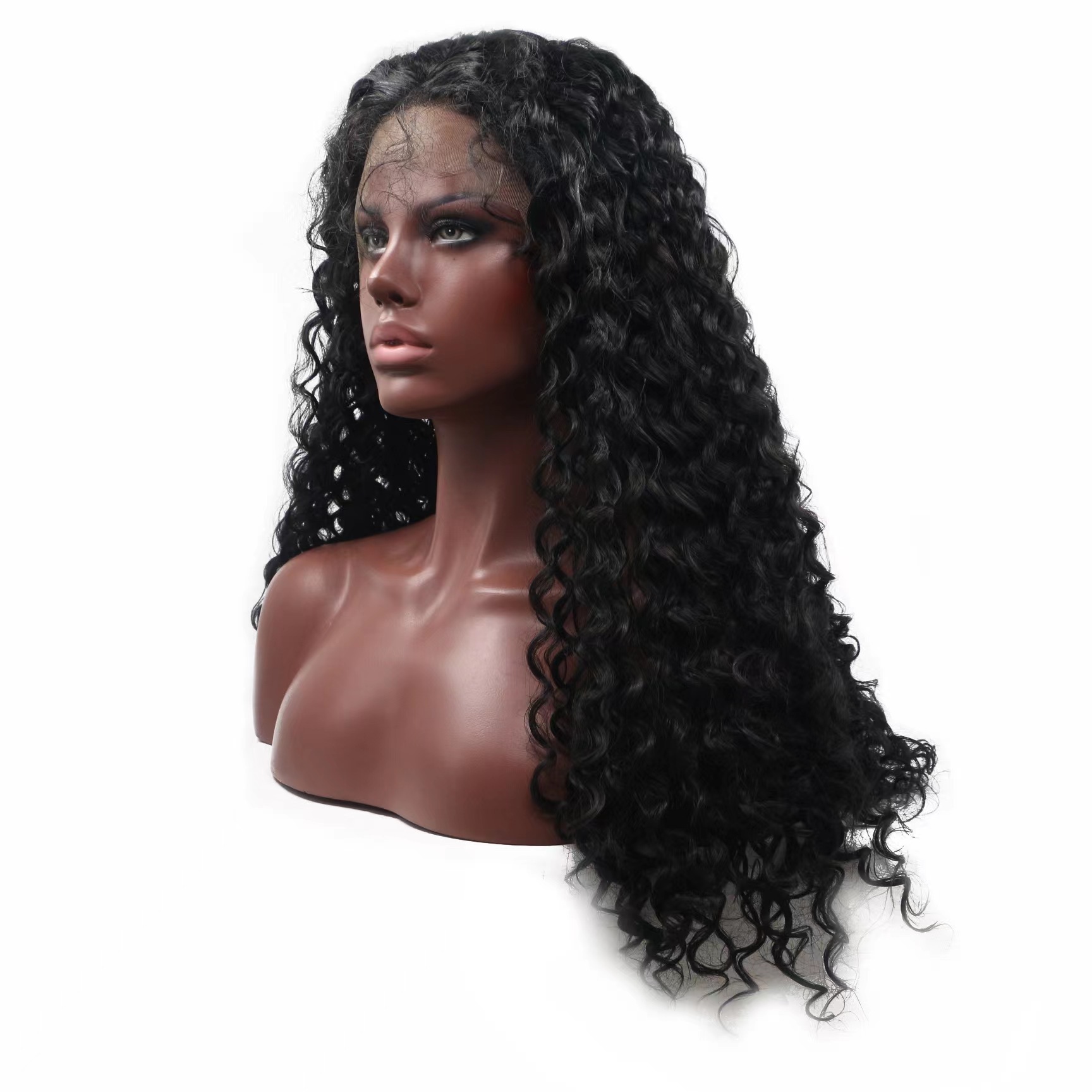 Wholesale high quality high temperature fibers unlike plastic deep wave curly lace lace wigs  Black wig  Worn by European women