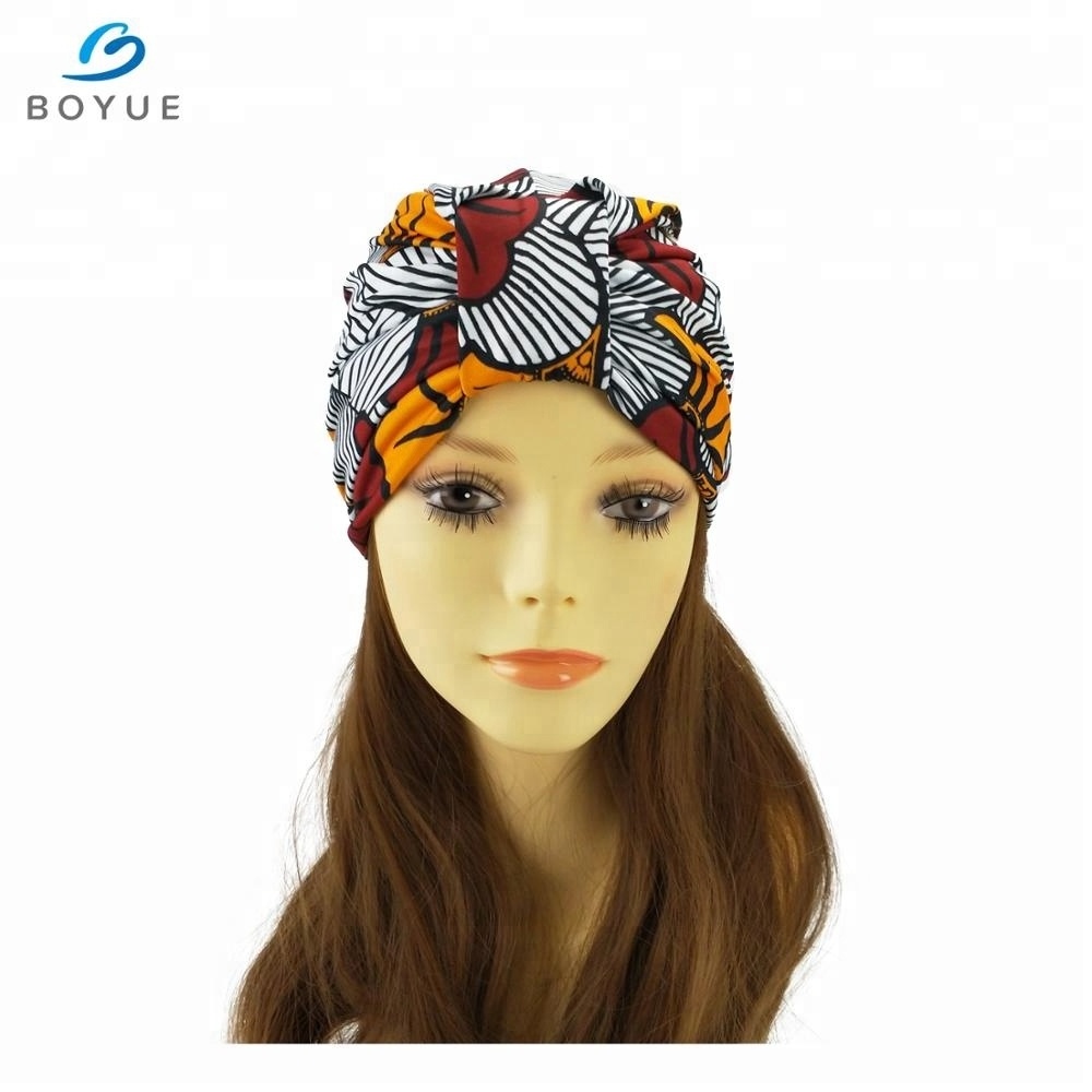 Hotsale Custom design print polyester head turban hijab hair turban hat for women