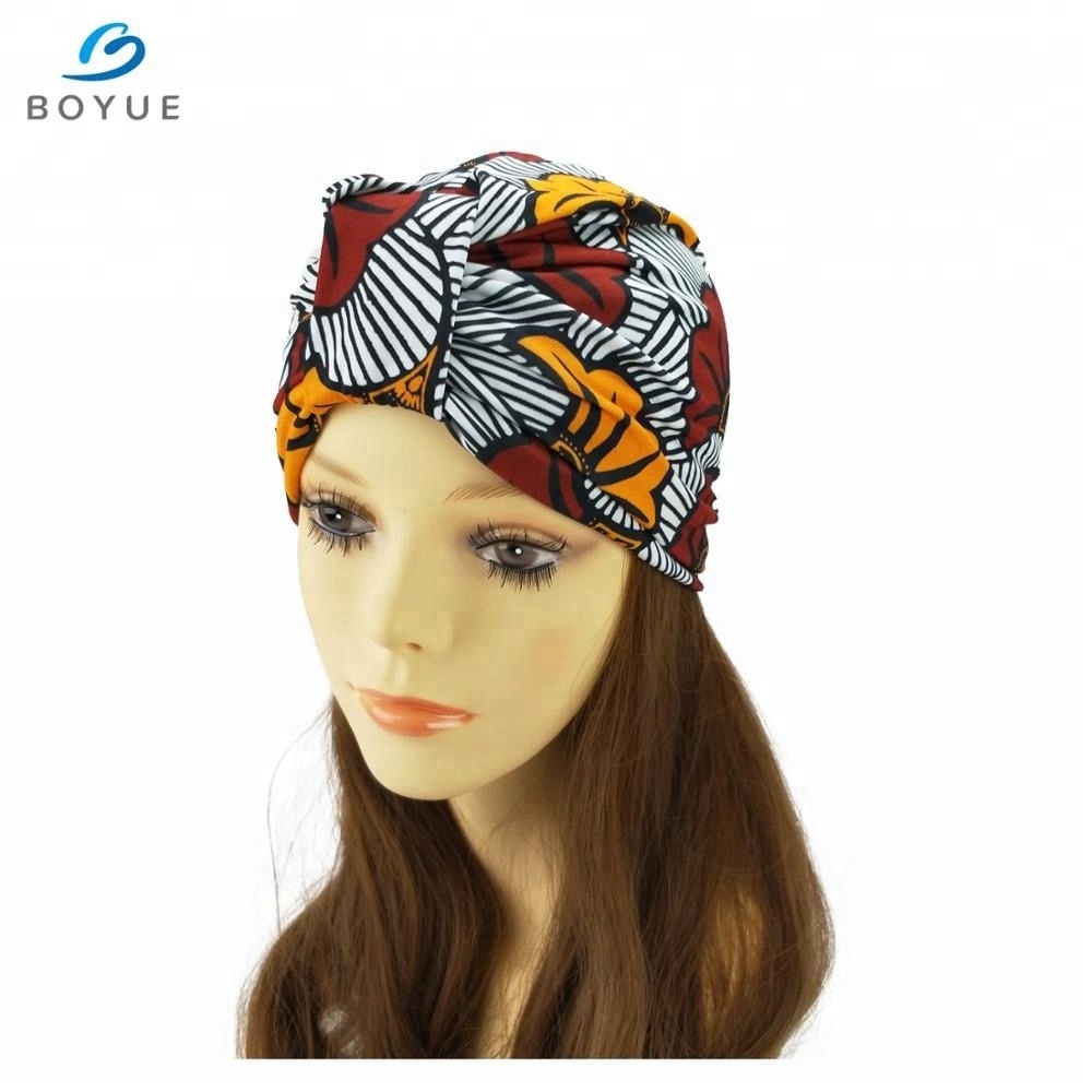 Hotsale Custom design print polyester head turban hijab hair turban hat for women