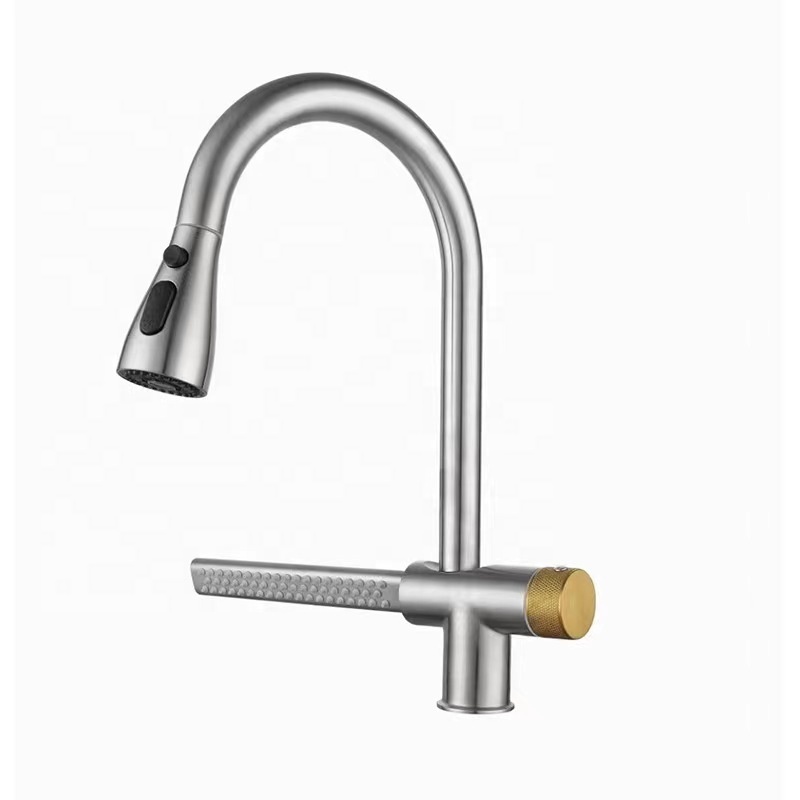 New design Waterfall Rain Kitchen Sink Faucet With Pull Down Sprayer  SUS 304 Single Hole Kitchen Sink Faucet