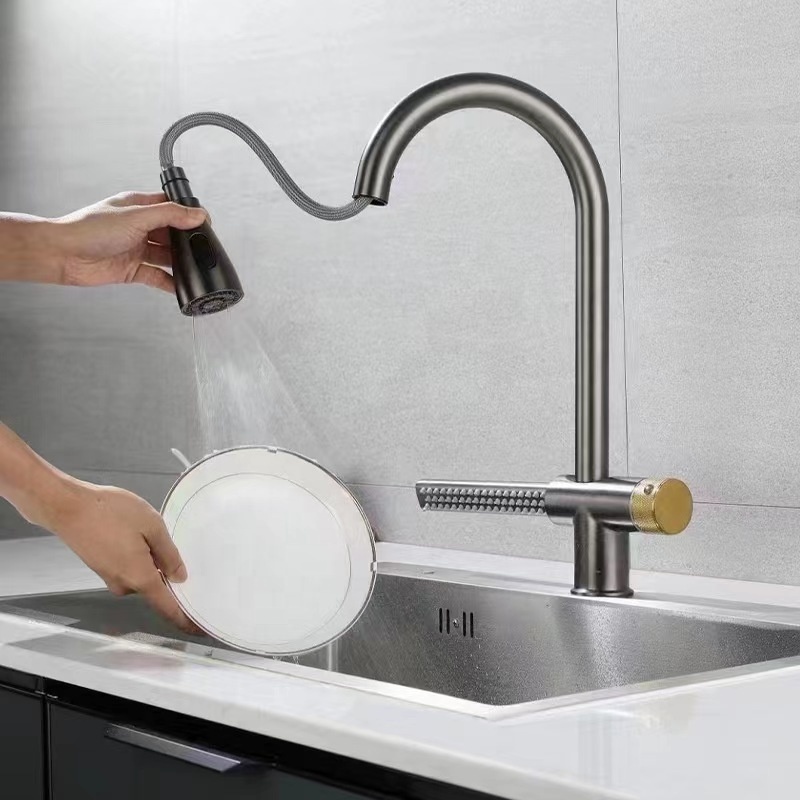 New design Waterfall Rain Kitchen Sink Faucet With Pull Down Sprayer  SUS 304 Single Hole Kitchen Sink Faucet