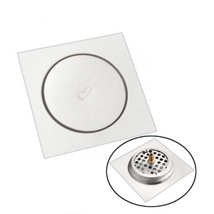 Stainless Steel Pop Up Floor Drain Square Concealed Anti-odor Drain Cover 4 Inch for Hotel Bathroom