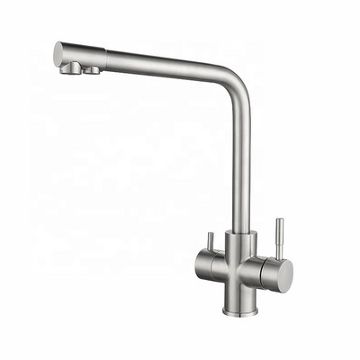 SUS304 Kitchen Sink Rotating Faucet Kitchen and Bathroom 3 Way Two Handle Faucets Mixer Tap with Water Filter